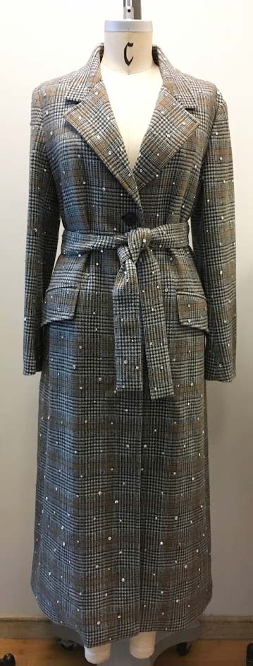 Miu Miu Plaid Coat with Bedazzled Crystals