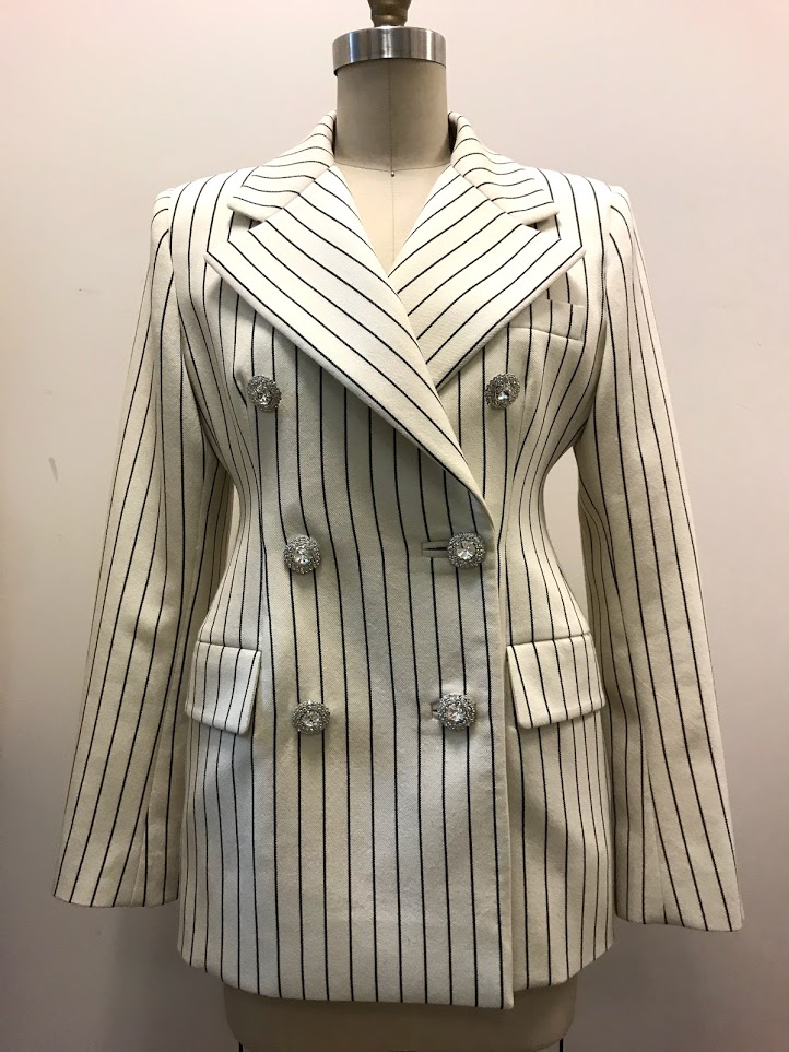 Rich White Pin Striped Double Breasted Jacket