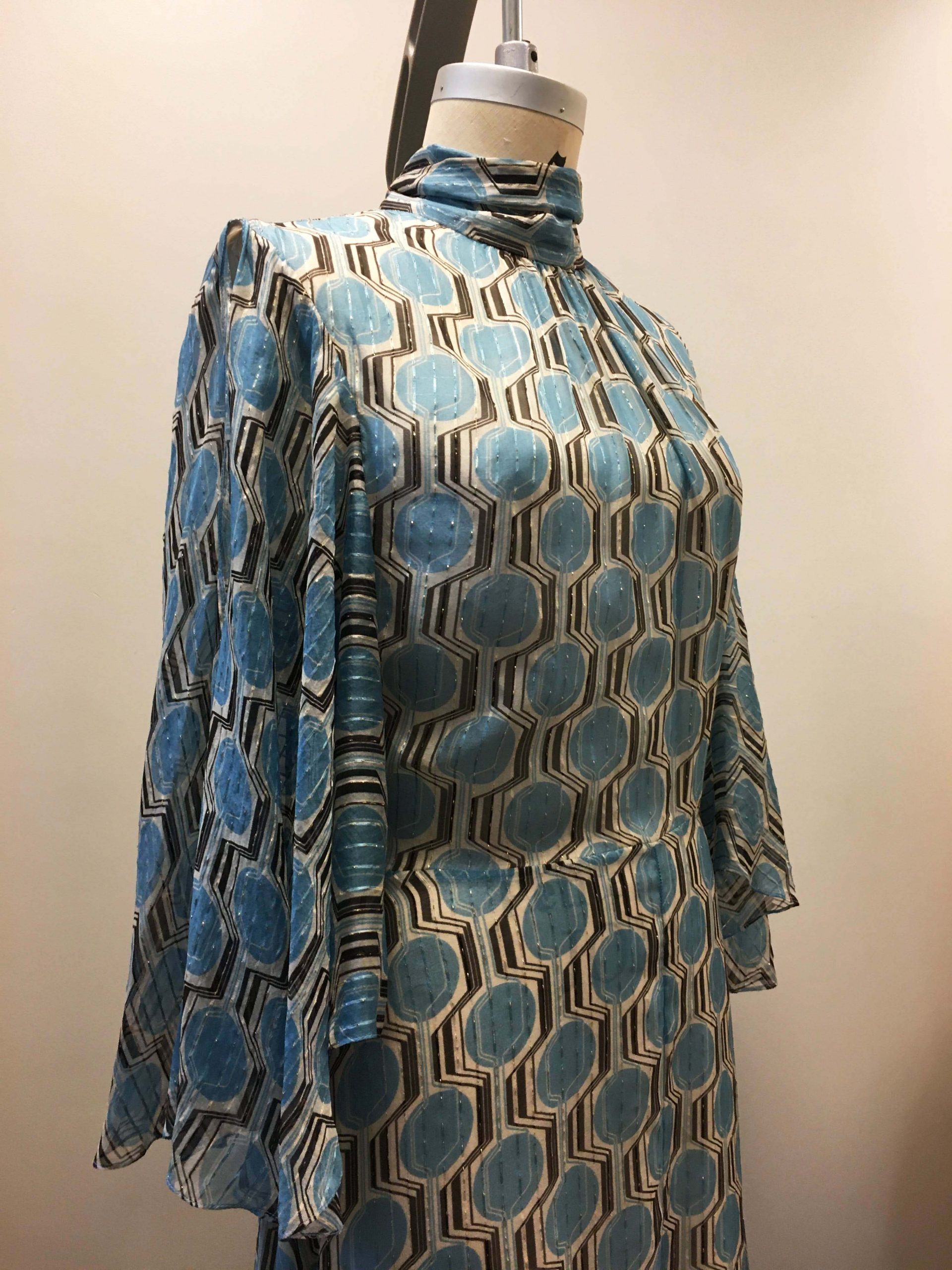 Celine Silk Print Dress with Ruffled Sleeves