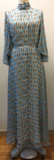 Celine Silk Print Dress with High Collar