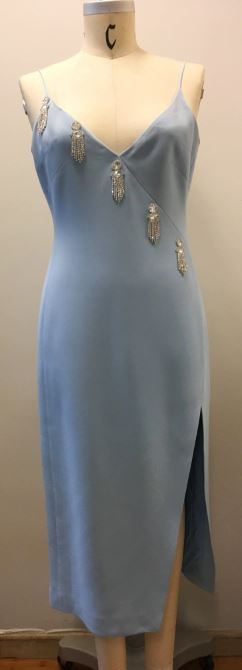 David Koma Blue Dress with Encrusted Jewels Along The Front and High Slit Opening on the Side