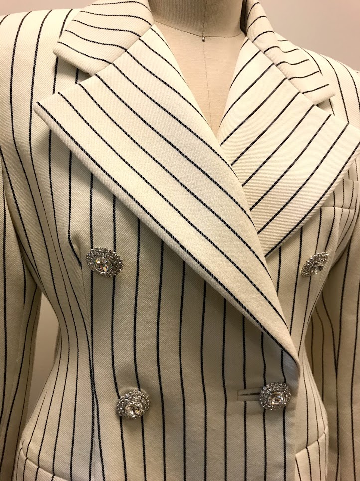 Alessandra Rich White Pin Striped Double Breasted Jacket