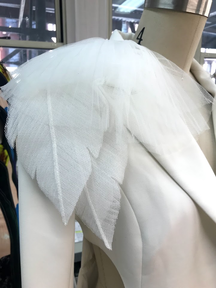 White Tuedo Jacket with Layered Tulle Leaves