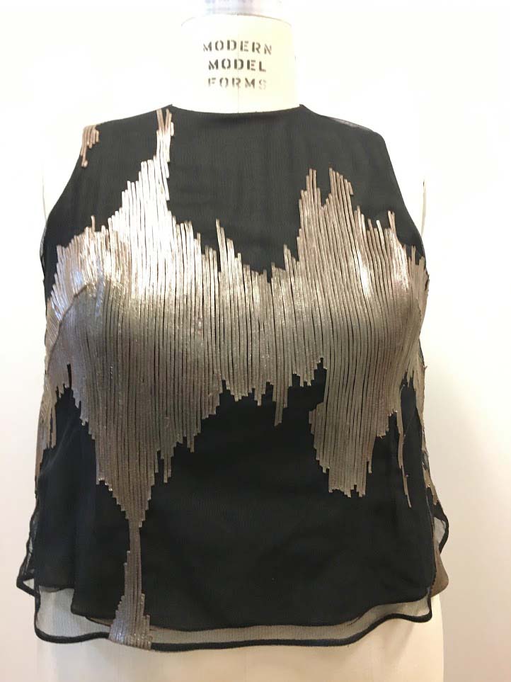  Black Organza Blouse with Mettalic Leather Strips