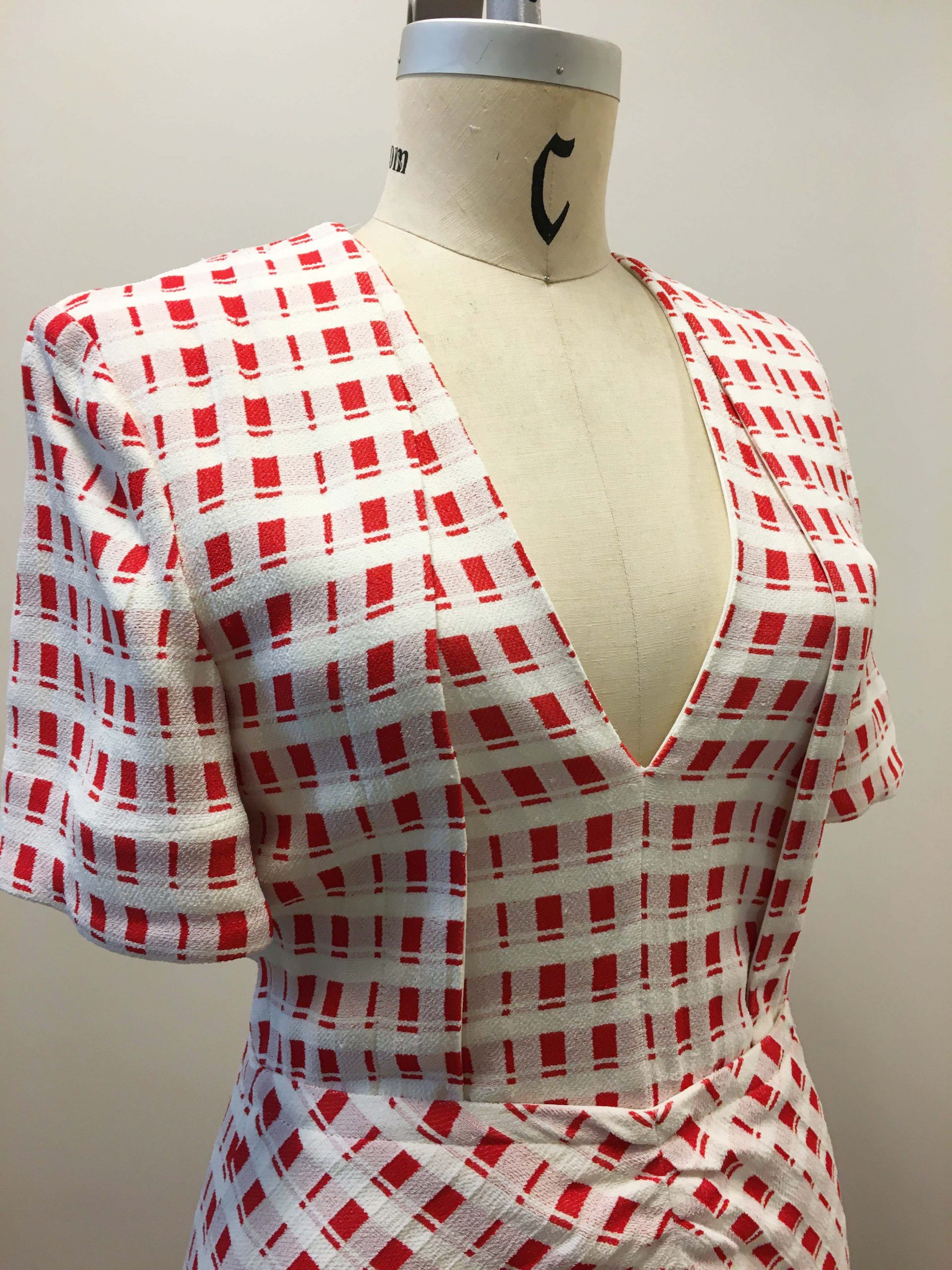 Proenza Schouler Red White Plaid Dress with Rouching Detail in Skirt