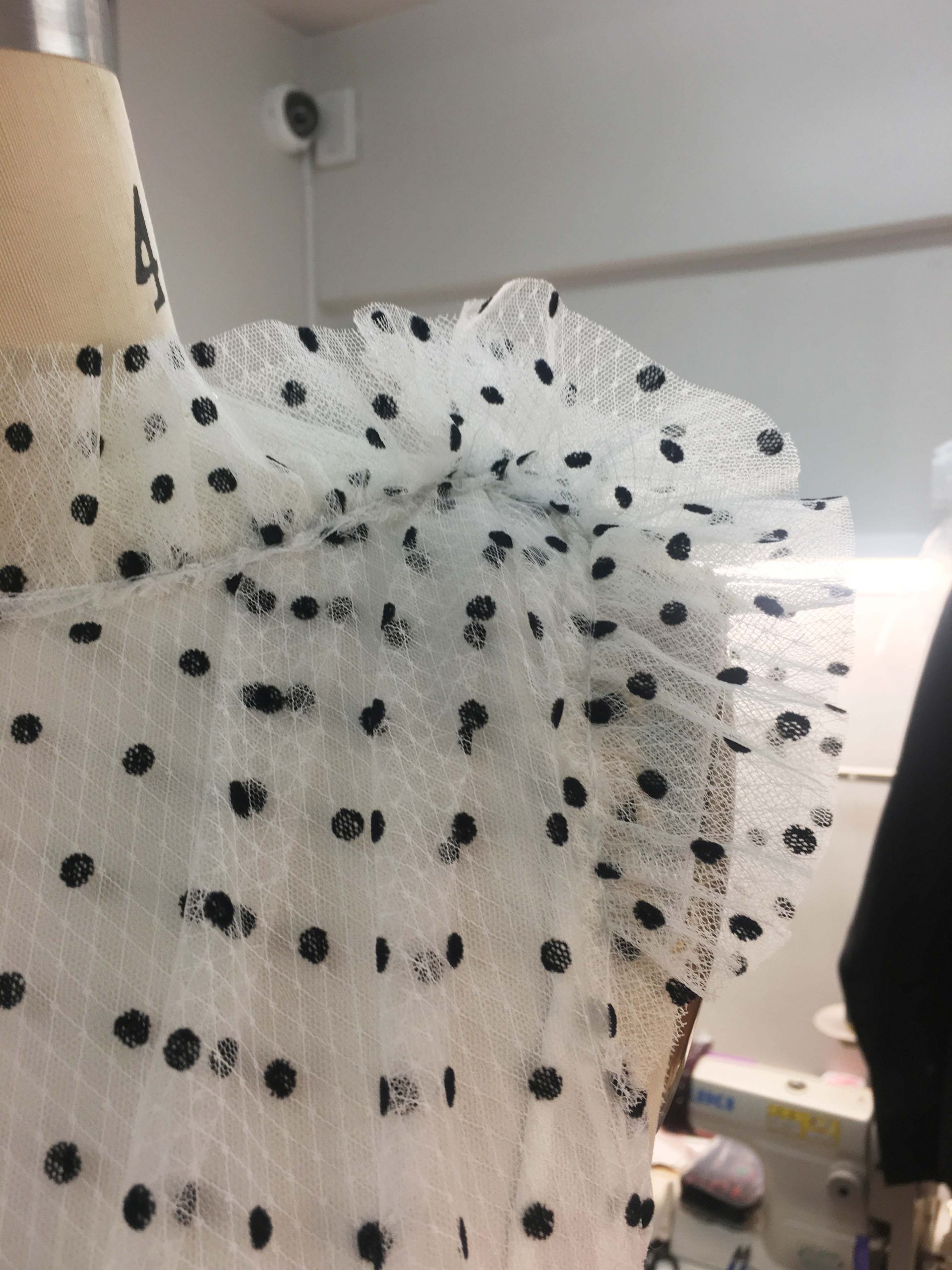 White/Black Chiffon Polka Dot Gown