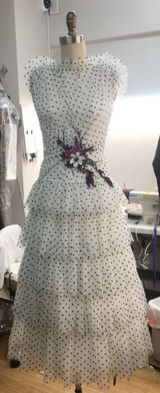 White and Black Chiffon Polka Dot Gown