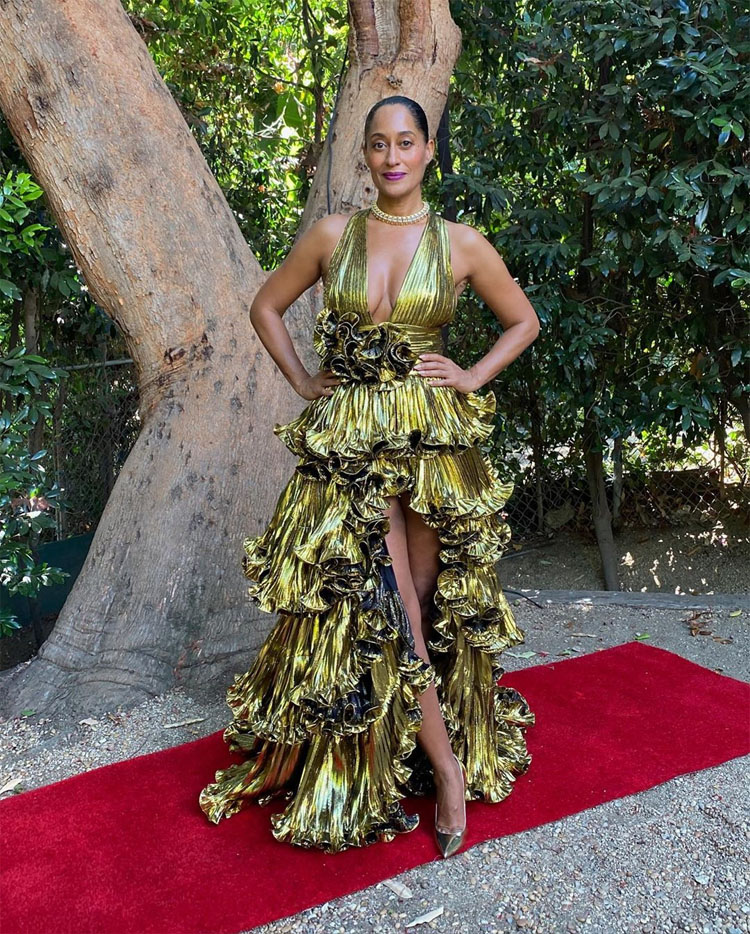 Tracee Ellis Ross Wearing Metallic Ruffle Gown