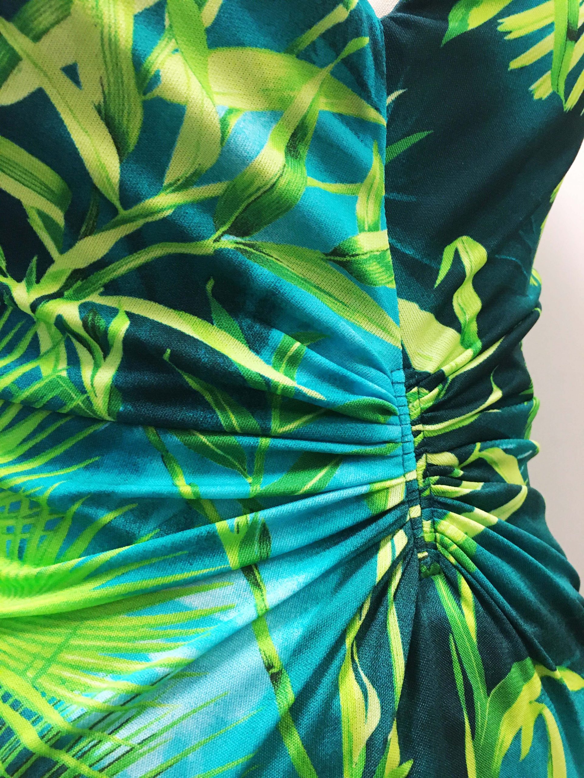 Jungle Print Halter Dress With Draped Side