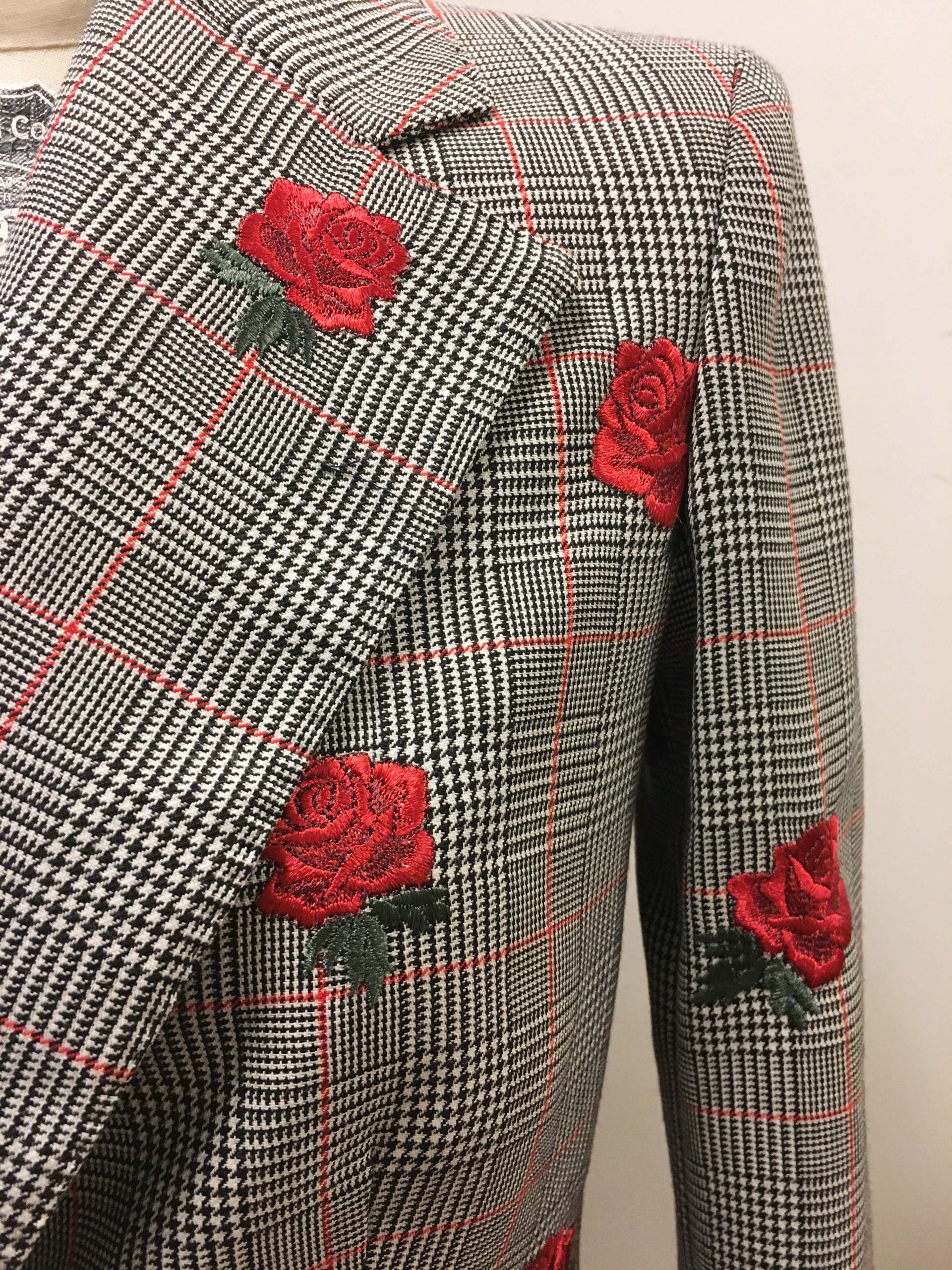 Versace Grey Plaid Jacket With Rose Motifs