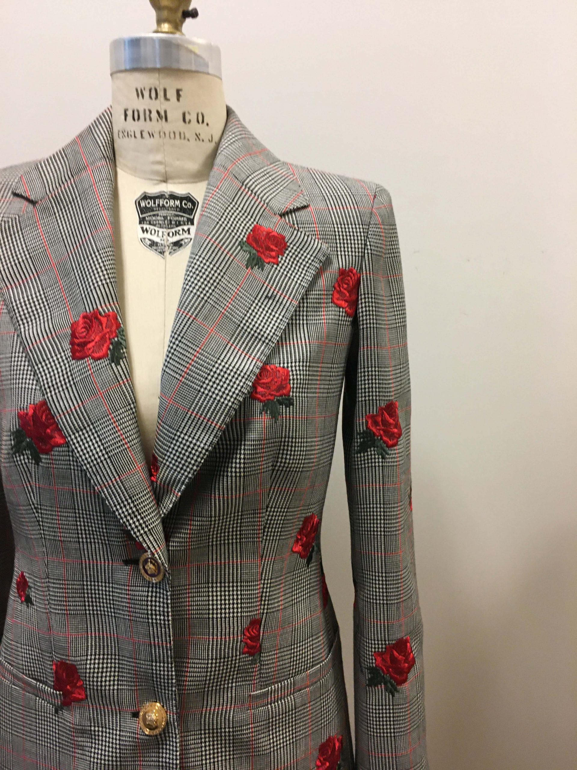  Jacket With Rose Motifs In Grey Plaid 