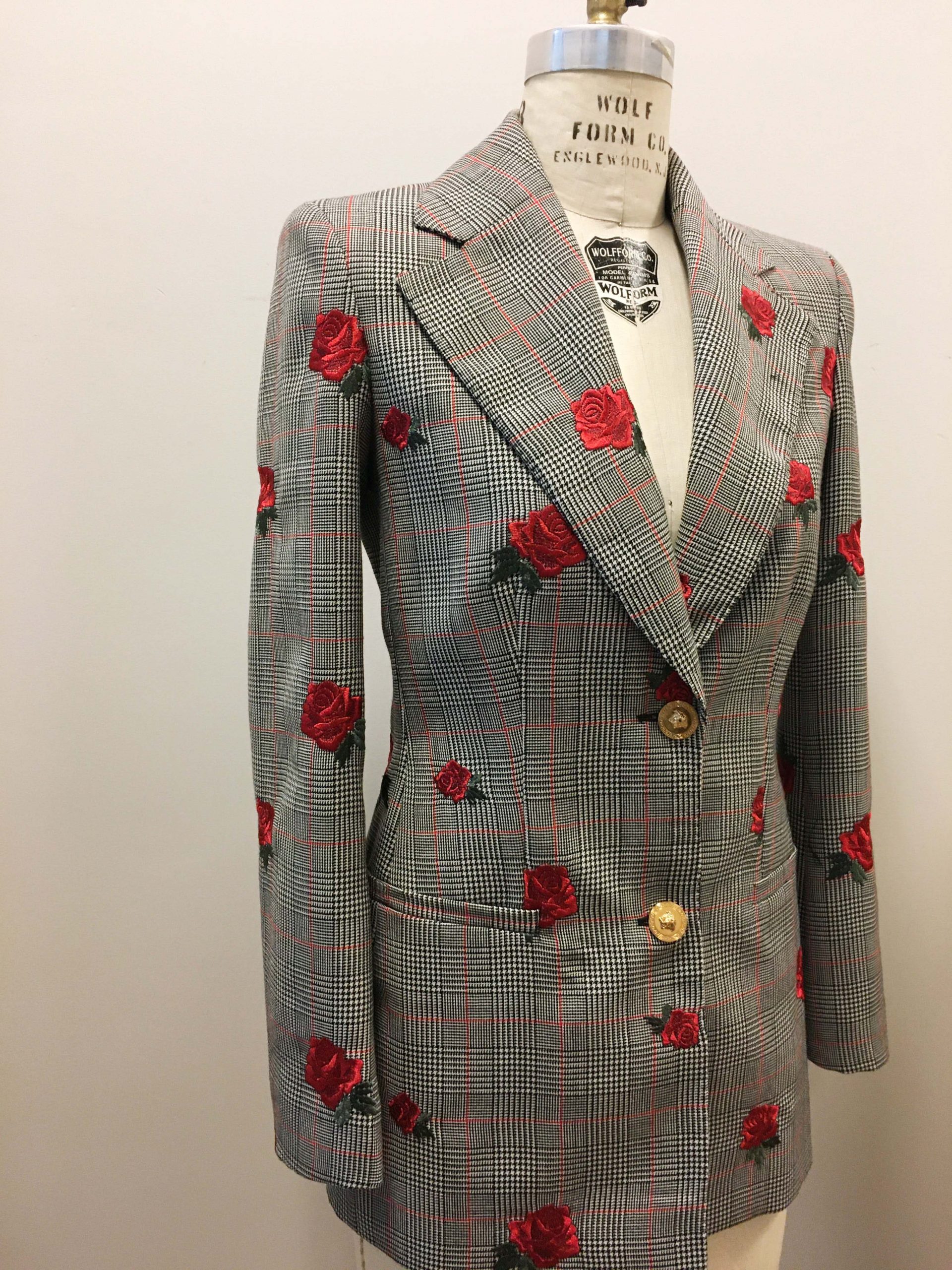 Grey Plaid Jacket With Rose Motifs – Versace