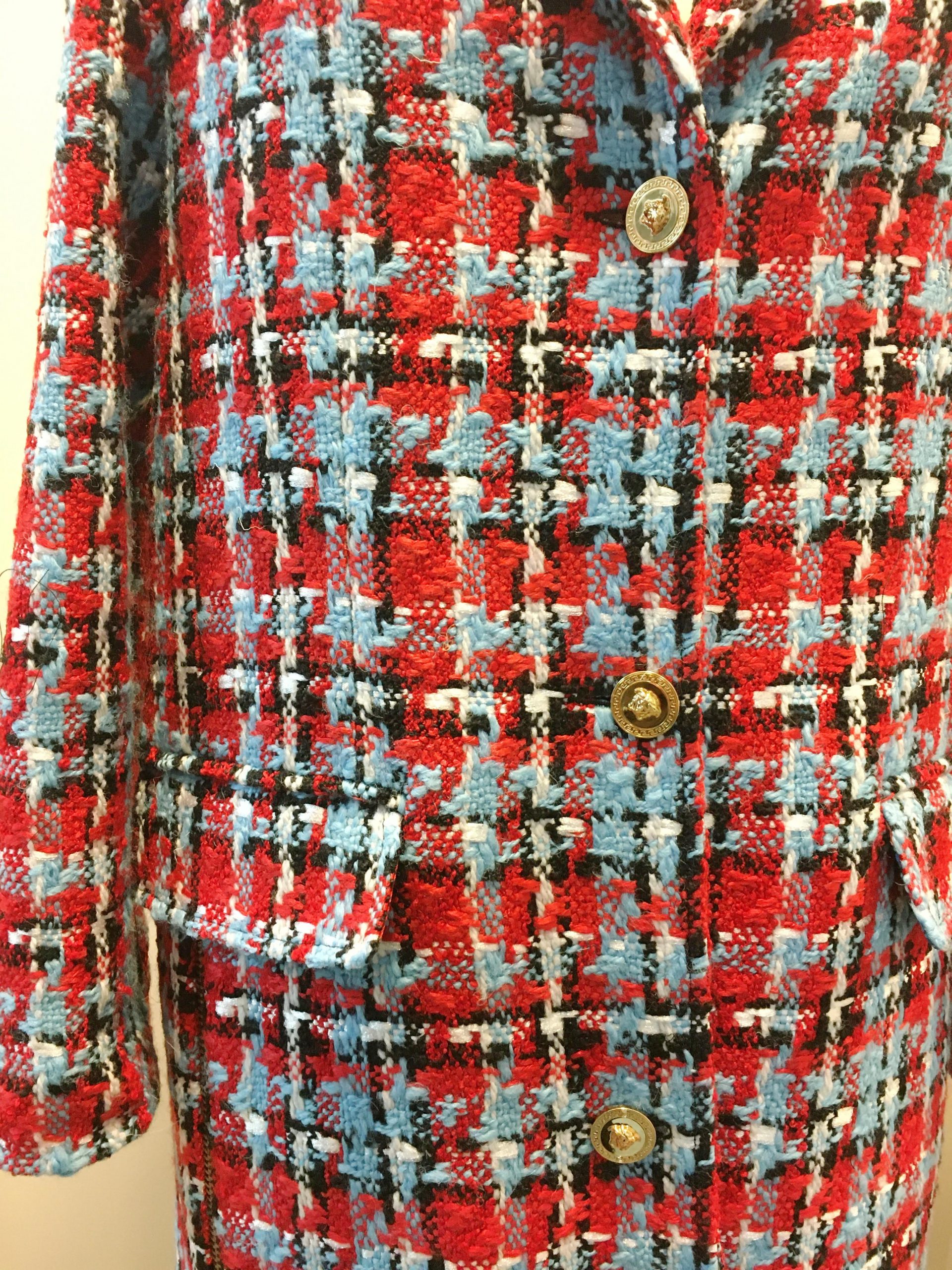 Blue Red Plaid Coat by Versace