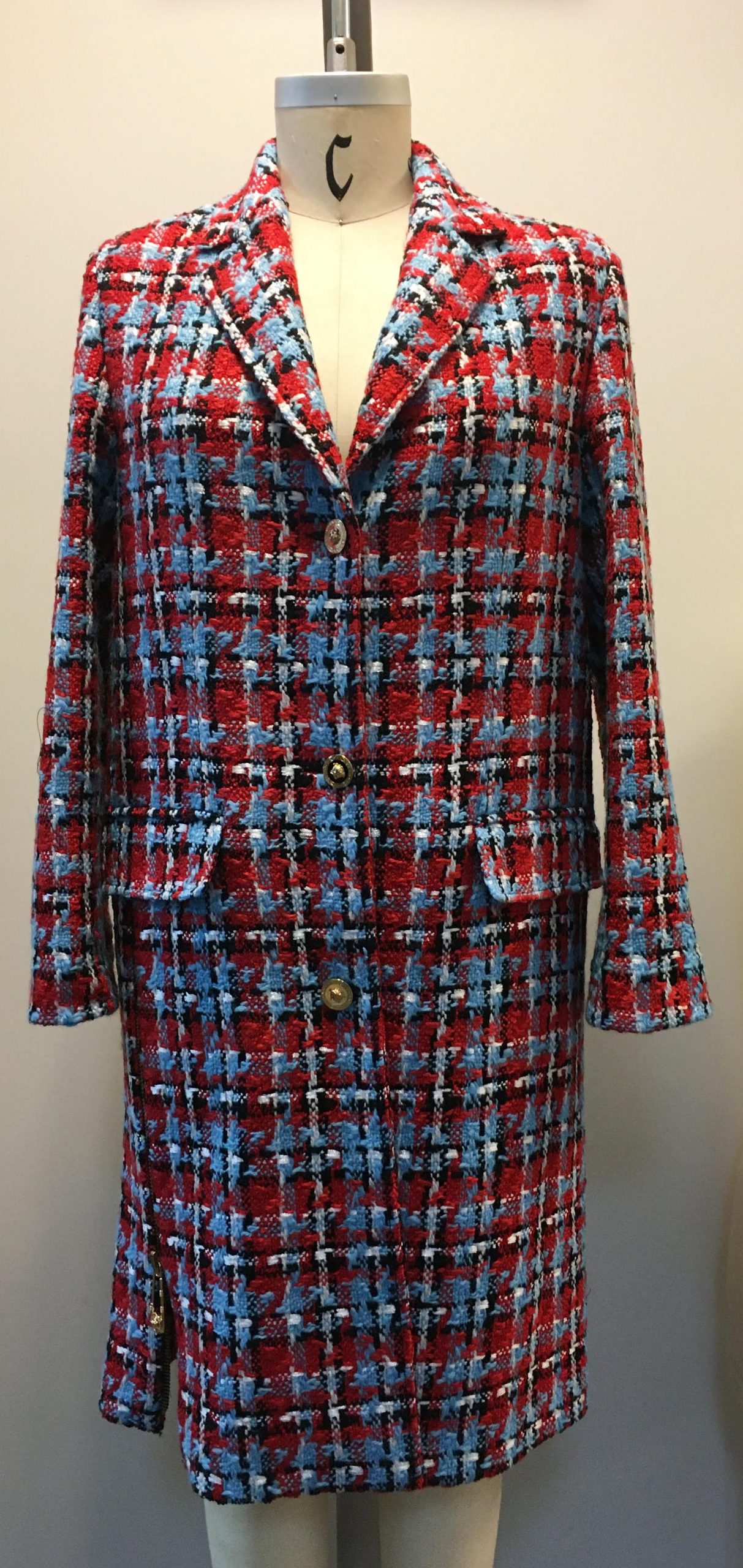 Blue Red Plaid Coat - Versace 