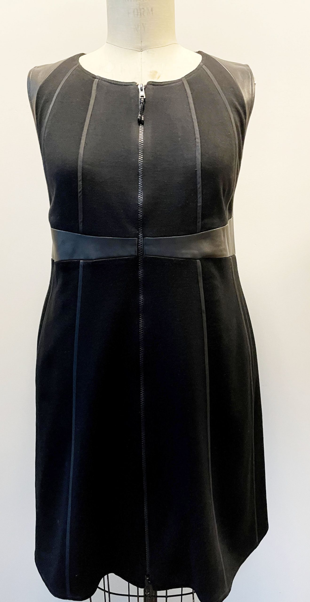 Ralph Rucci Black Doubleface Dress with Leather Panels