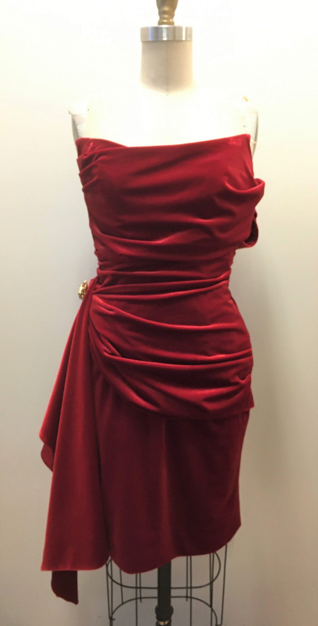 Red Draped Velvet Dress by House of CB