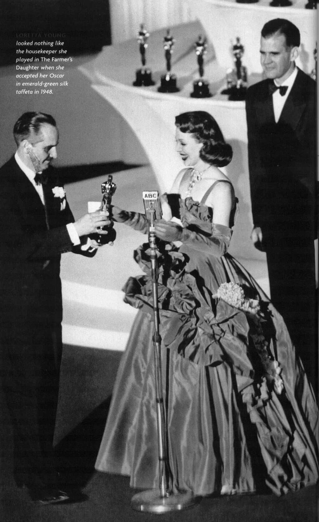 Loretta Young Wearing Emerald Silk-Taffeta Gown