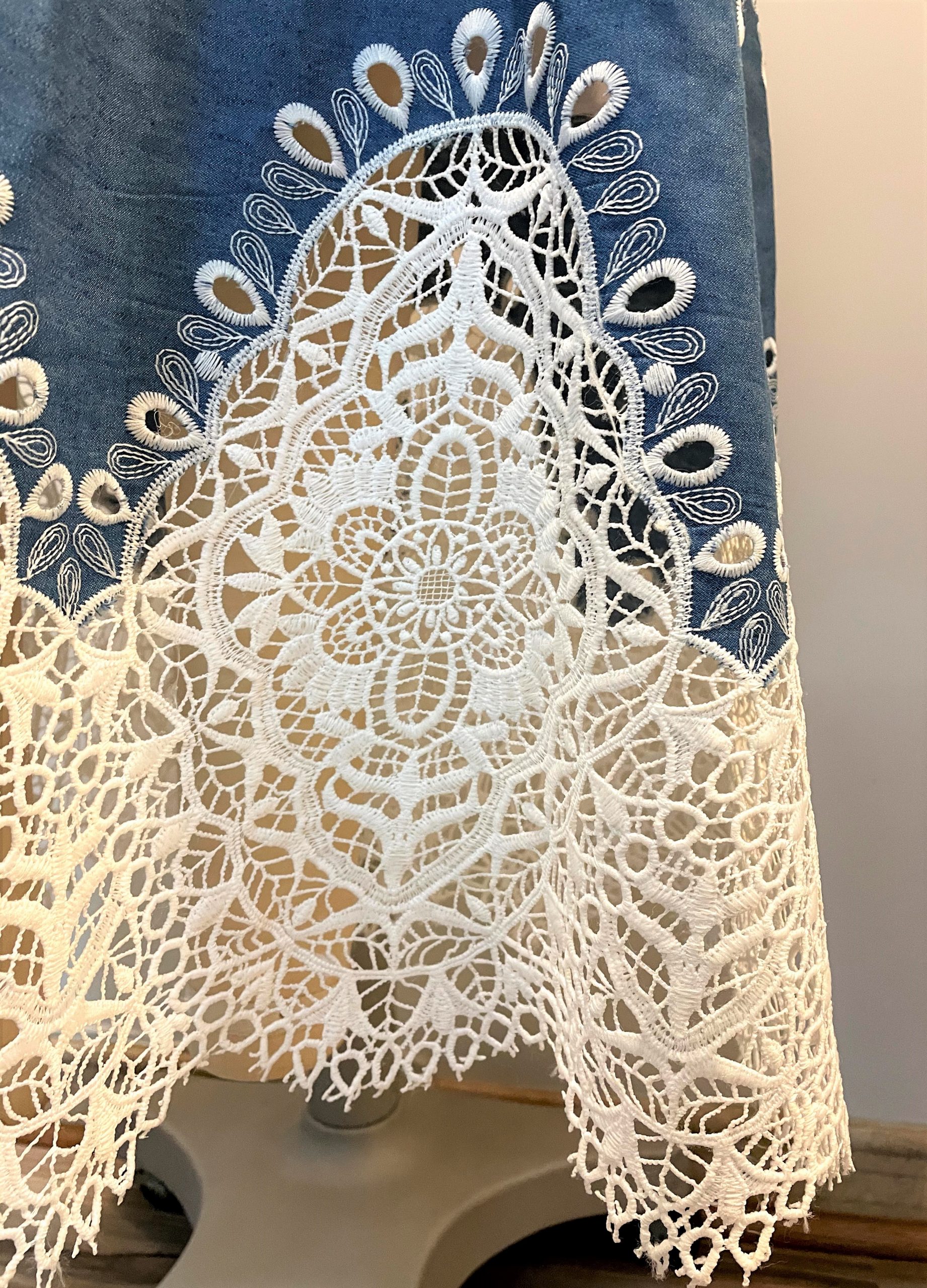 Lace Detail on a Blue Cotton Dress 